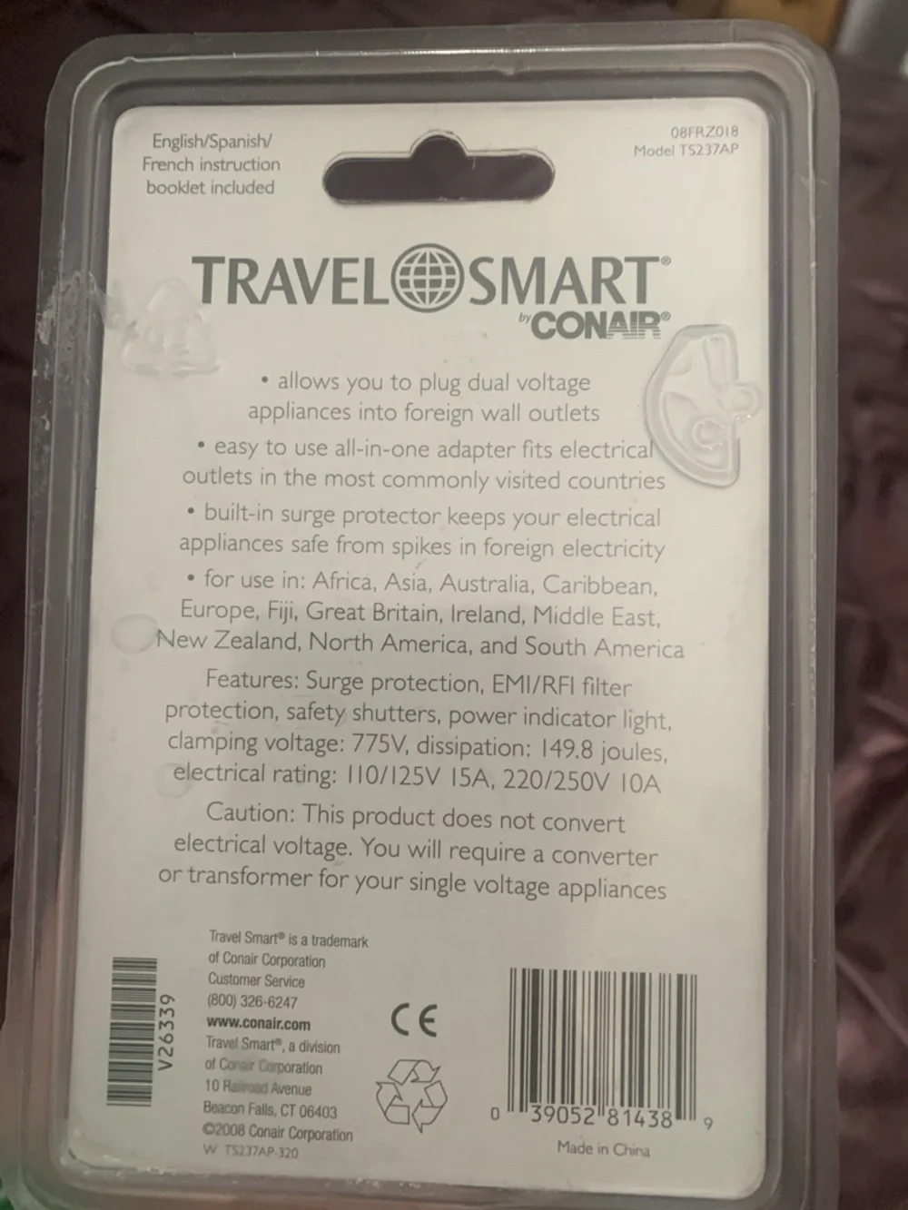 Travel Smart Conair White Universal Travel Adapter - Multi-Region Plug